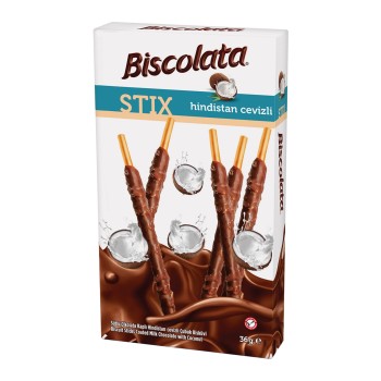 BISCOLATA STIX MILK CHOCOLATE COATED STICK BISCUIT COCONOUT