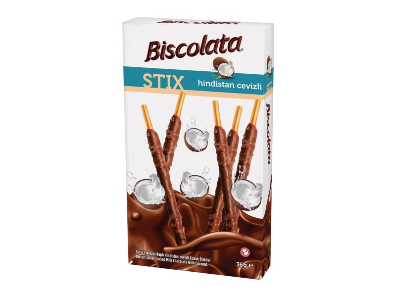 BISCOLATA STIX MILK CHOCOLATE COATED STICK BISCUIT COCONOUT